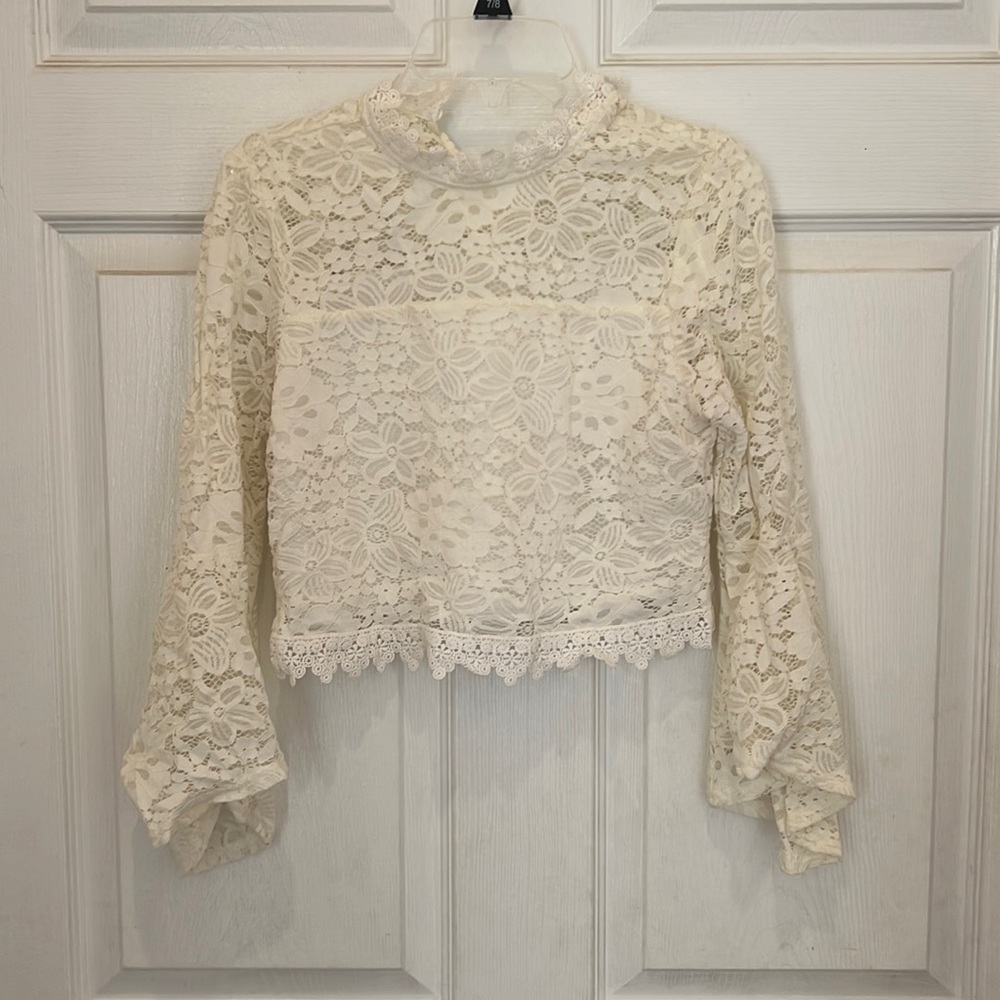 High Neck Long Sleeve Lace Top